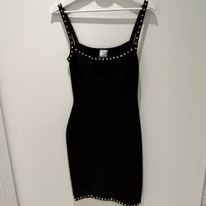 1990S HERVE LEGER Dark Chocolate Brown Rayon Blend Cocktail Dress With Gold Stud